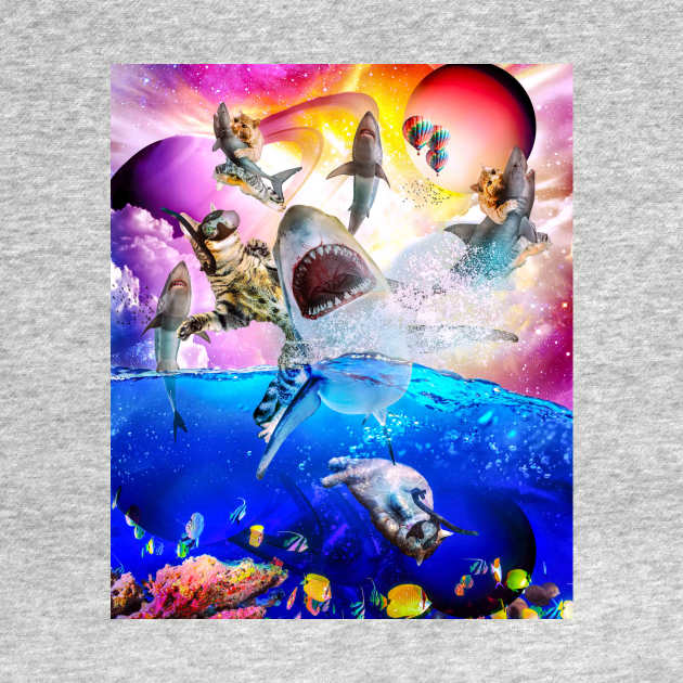 Rainbow Galaxy Cat Riding Shark In Space by Random Galaxy